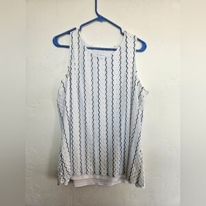 Susan Graver White and Black Textured Crochet Lace Top